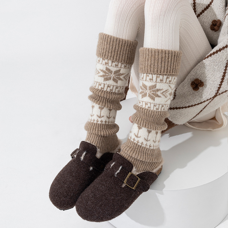 Womens Nordic Fair Isle Knit Leg Warmers Thicken Warm Knitted Foot Cover